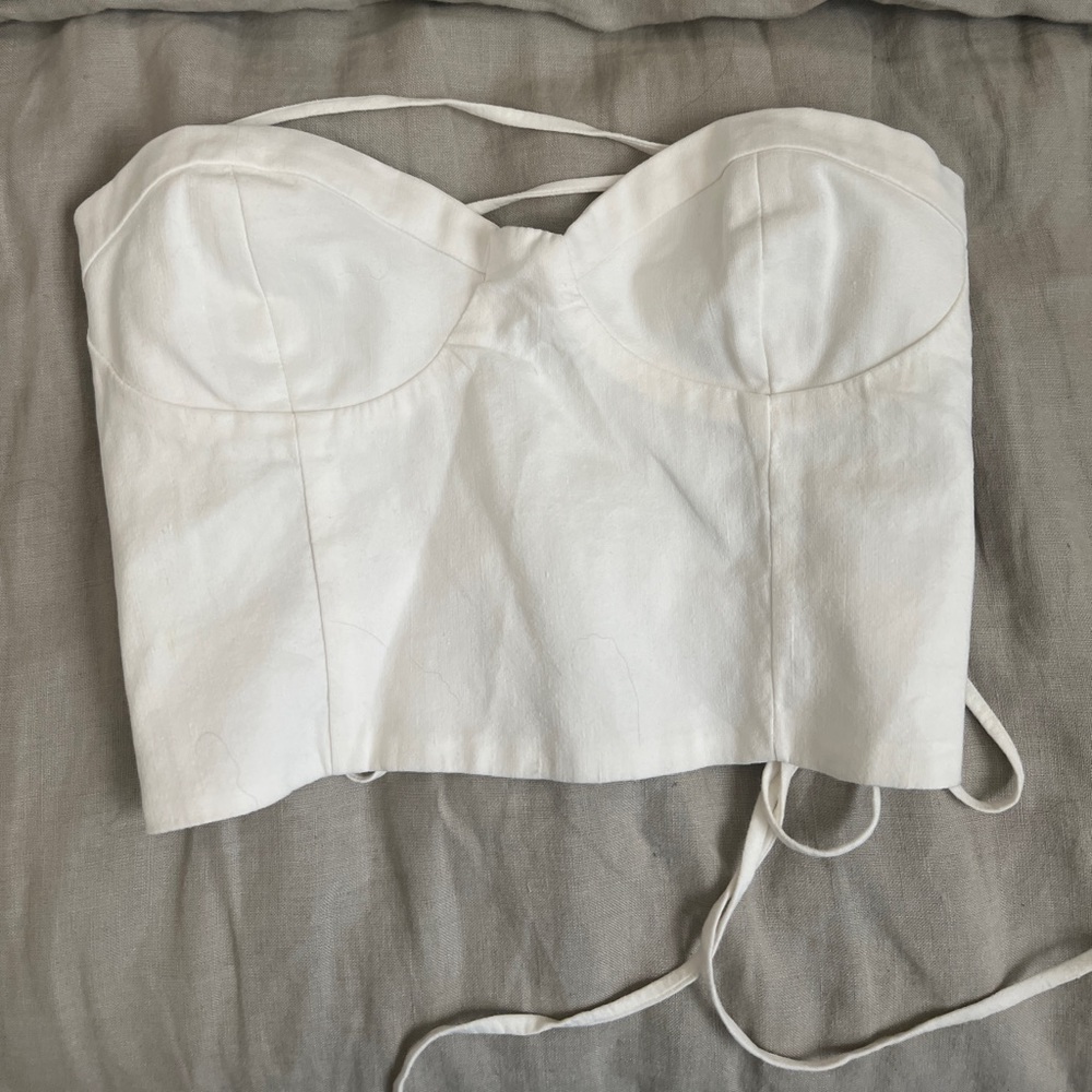 Zara Oyster White Corset Lace Up Open Back Bustier Crop Top